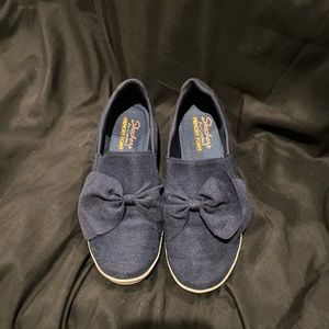 Sketchers Blue Fabric bow Air-cooled Memory Foam Slip on Shoes size 8.5